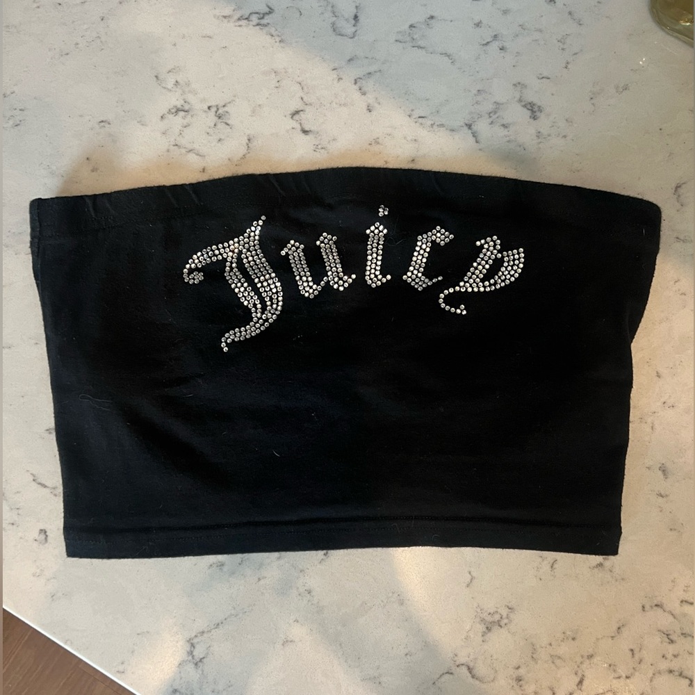 Juicy Couture Tube Top Cropped Women's Black Label Crystal Logo